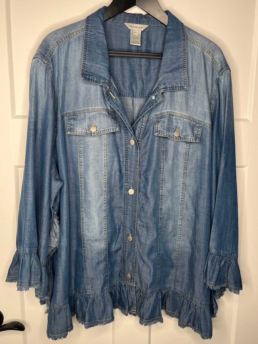 Multiples Daffodil Indigo Denim-Effect Ruffle Hem Top NWT Plus Size 3X